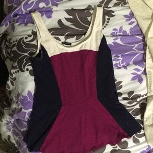White, navy blue, and purple peplum top